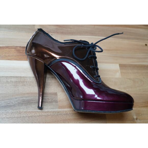 Lanvin Colorblock Patent Leather Lace Up Ankle Heel Boots Booties Size 37.5 - Picture 8 of 14